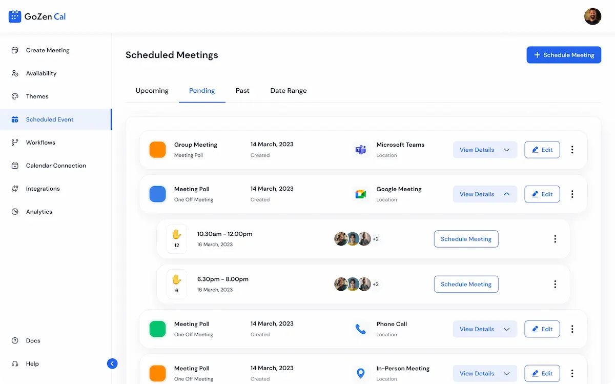 Manage your Meetings with Scheduled Meetings