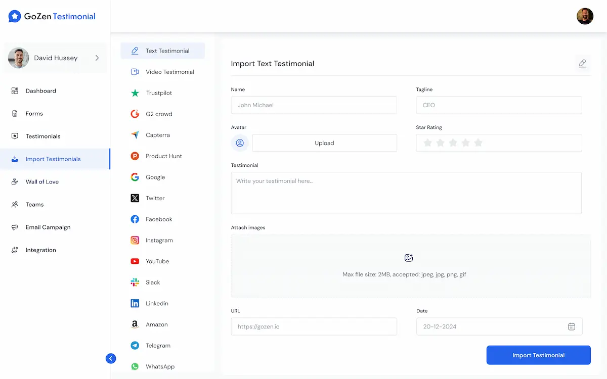 Automate Testimonial Collection from Multiple Platforms.