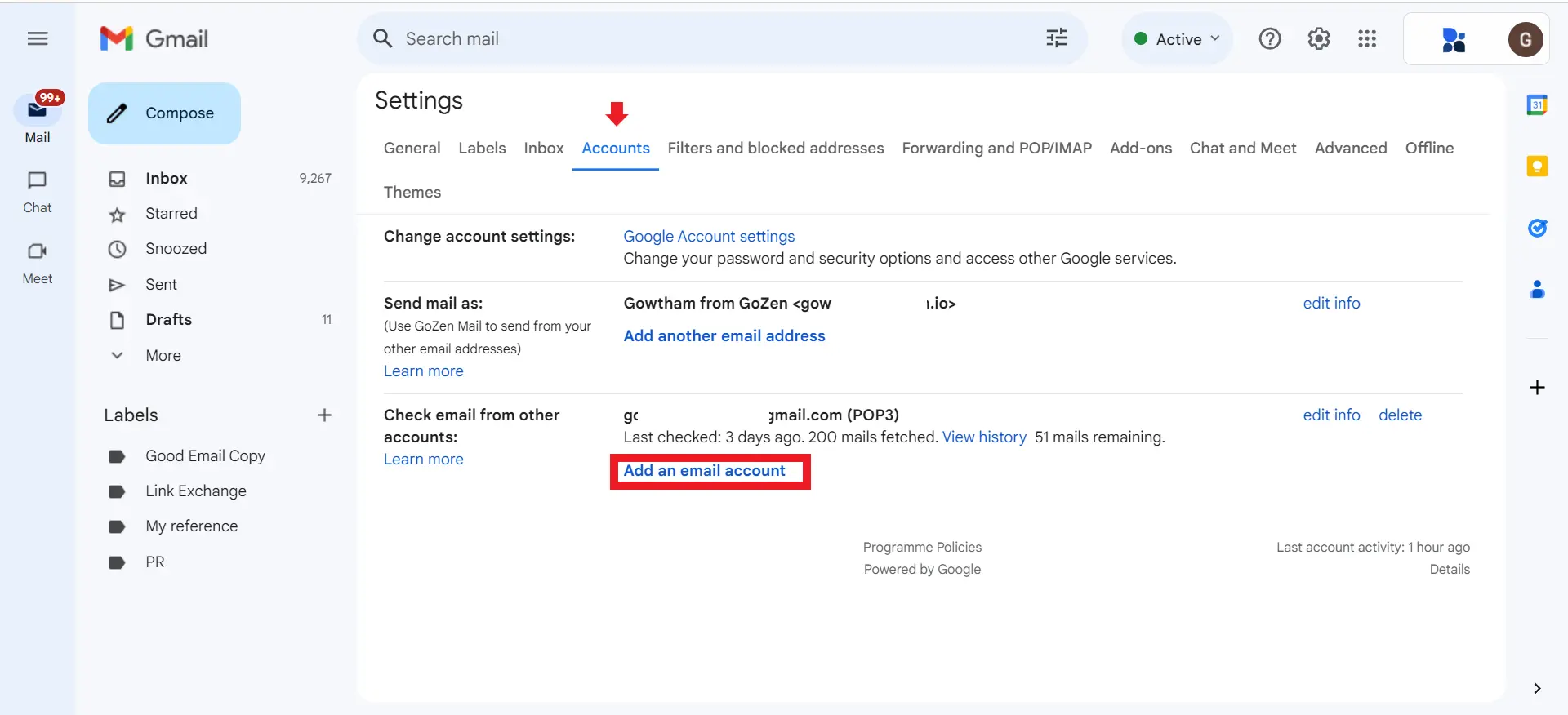 Gmail settings add accounts