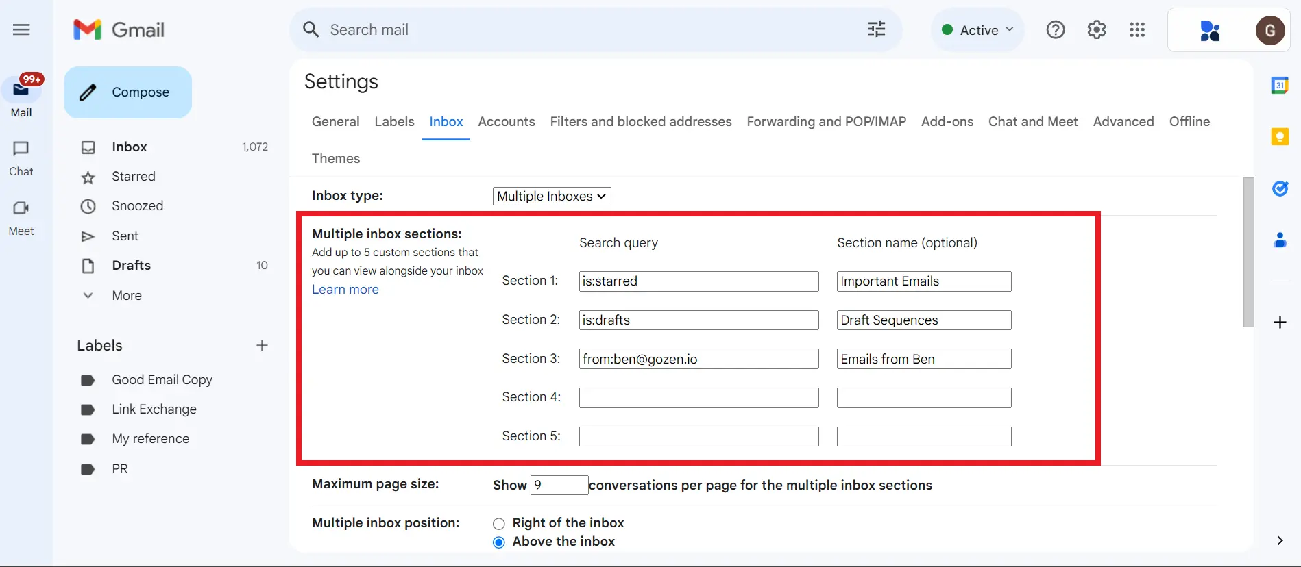Multiple inboxes in gmail customization